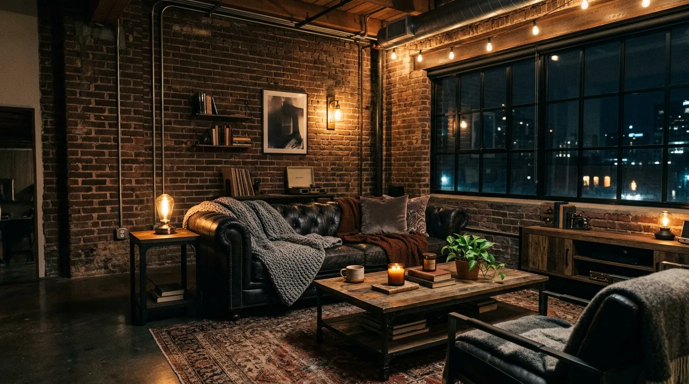 Keep accent decor edited so the space stays intentional inspiration for a moody living room.